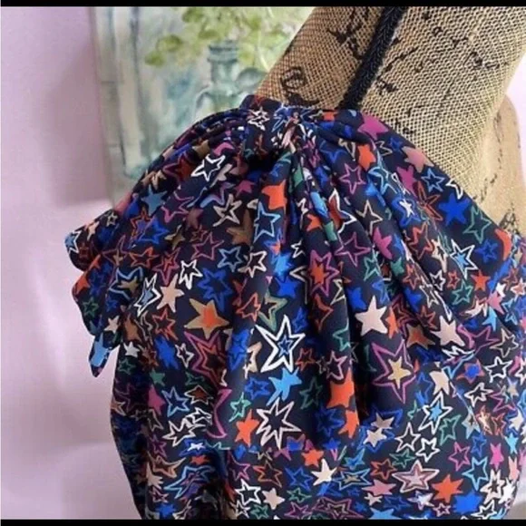 J. Crew Kaleidoscope Stars One Shoulder Dress Blue Multi Bow Ruffle - Picture 3 of 9